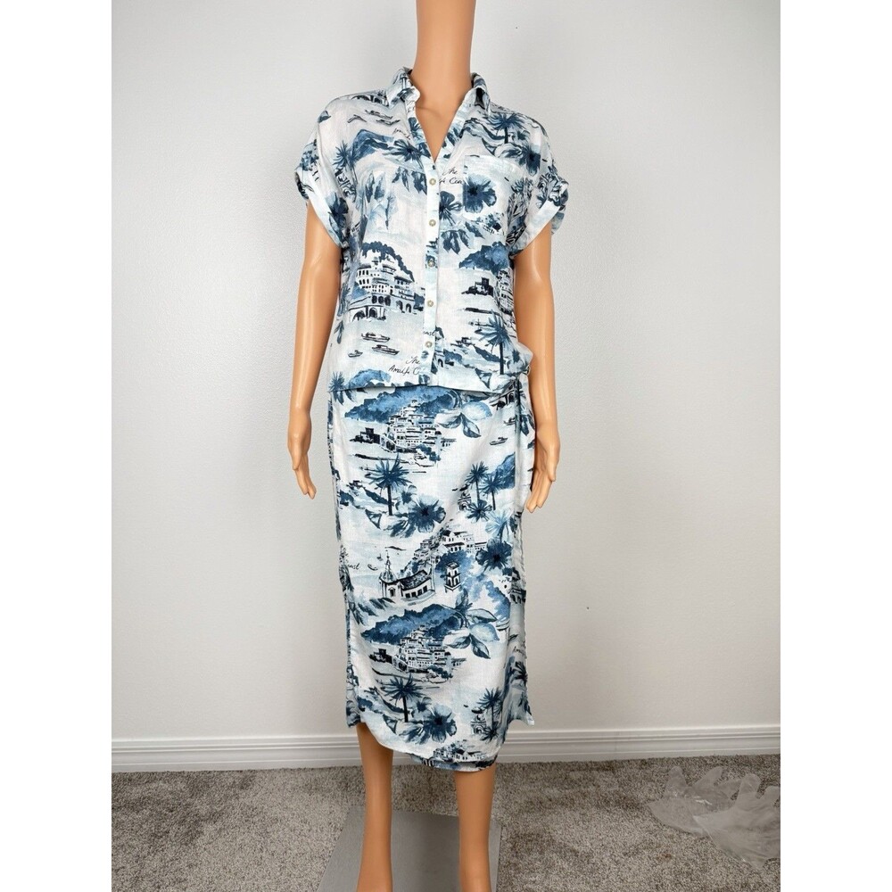 Cynthia Rowley Amalfi Coast Toile Linen Blend 2 Piece Shirt Skirt Set S/M